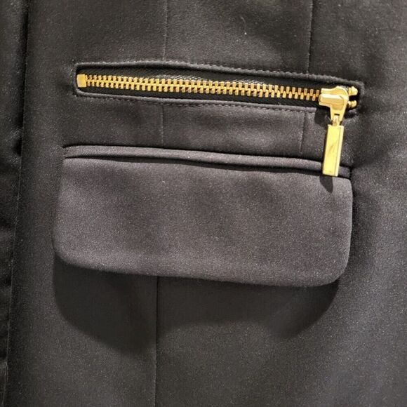 Chico's Size 0 (X-Small) Black Cotton Blend Jacket Black / White Striped Lining - Picture 11 of 13